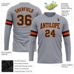 Custom Team Long Sleeve Performance T-Shirt with Personalized Name and Number in Gray, Black, Orange, and Old Gold Personalized