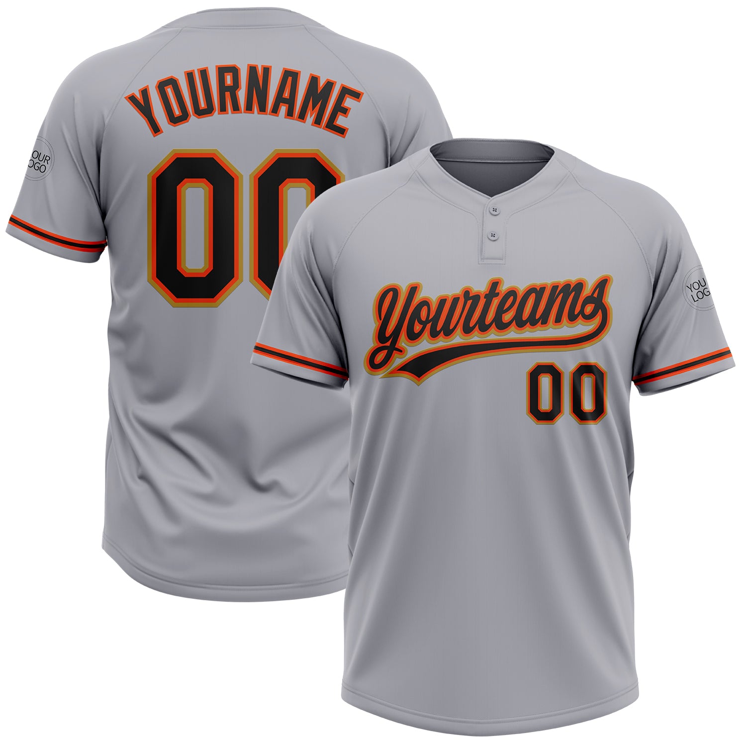 Custom Name Number Unisex Softball Jersey Gray Black Orange Old Gold Two-Button Design Personalized Gray Black Orange-Old