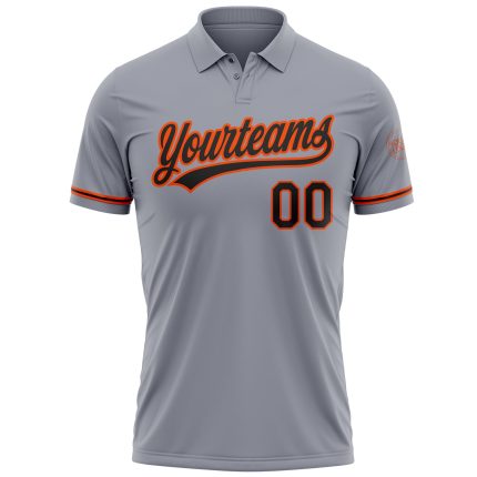 Custom Team Name Number Gray Black-Orange Performance Vapor Golf Polo Shirt Personalized Gray Black-Orange Performance Vapor