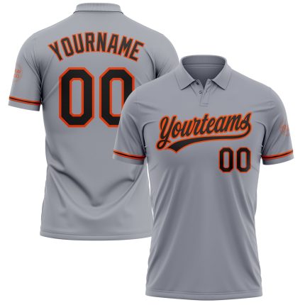 Custom Team Name Number Gray Black-Orange Performance Vapor Golf Polo Shirt Personalized Gray Black-Orange Performance Vapor