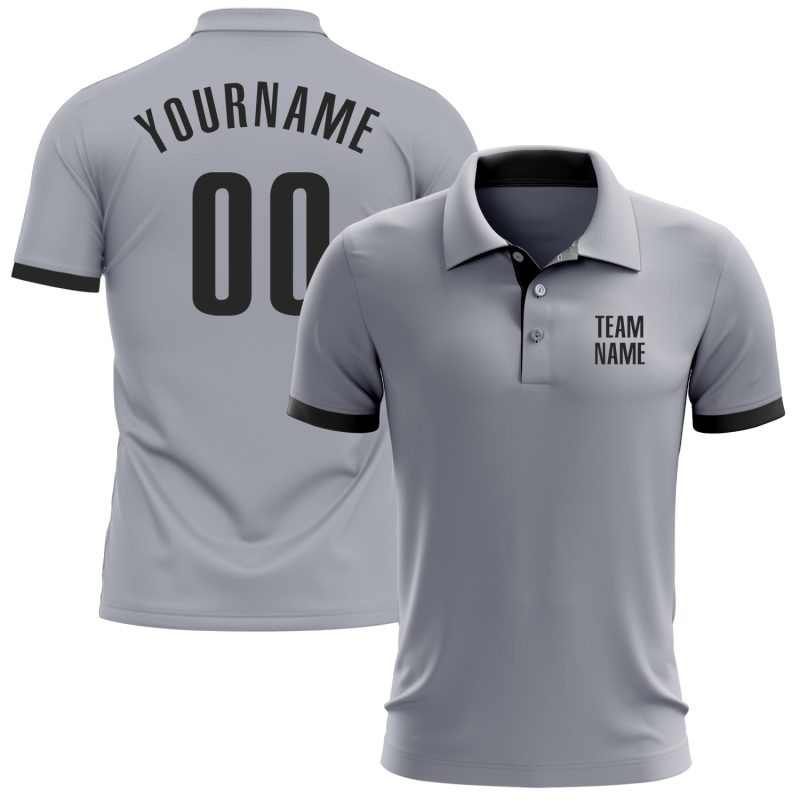 Custom Name and Number Performance Golf Polo Shirt - Personalized Gray Black Team Shirt Personalized Gray Black Performance