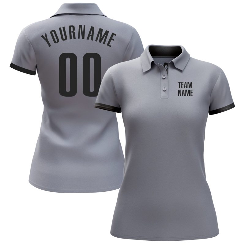Custom Name and Number Performance Golf Polo Shirt - Personalized Gray Black Team Shirt Personalized Gray Black Performance