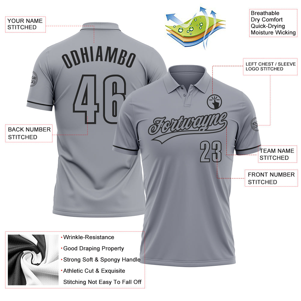 Personalized Gray Black Performance Vapor Golf Polo Shirt Team Custom Name and Number Custom Team Name Number Gray Black Performance Golf Polo Shirt Personalized Gray Black Performance Vapor Golf Polo Shirt - Image 3