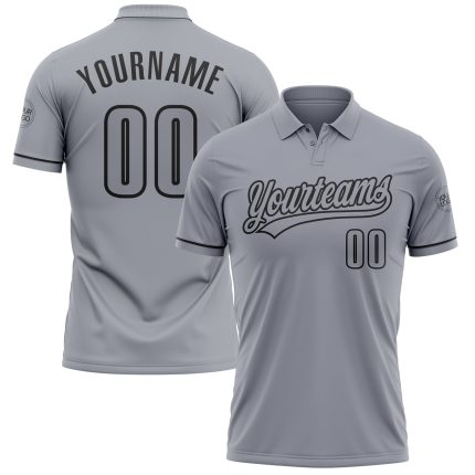 Custom Team Name Number Gray Black Performance Golf Polo Shirt Personalized Gray Black Performance Vapor Golf Polo Shirt
