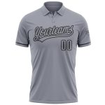 Custom Team Name Number Gray Black Performance Golf Polo Shirt Personalized Gray Black Performance Vapor Golf Polo Shirt