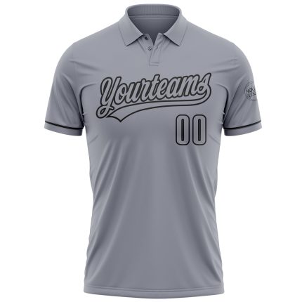 Custom Team Name Number Gray Black Performance Golf Polo Shirt Personalized Gray Black Performance Vapor Golf Polo Shirt