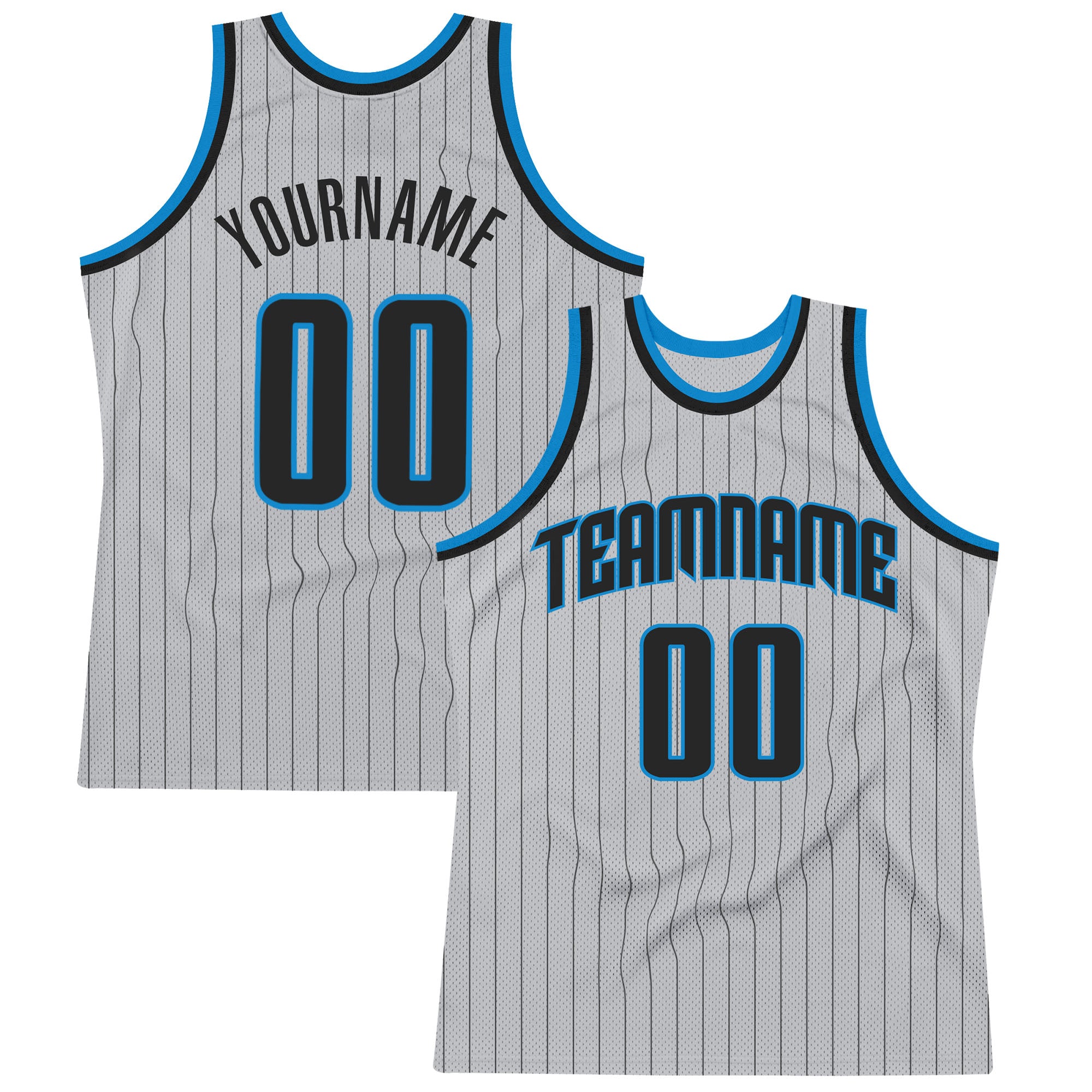 Custom Name and Number Personalized Authentic Basketball Jersey Gray Black Pinstripe Black Blue Personalized Gray Black Pinstripe