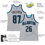 Custom Name and Number Personalized Authentic Basketball Jersey Gray Black Pinstripe Black Blue Personalized Gray Black Pinstripe