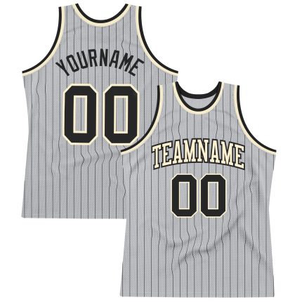 Custom Basketball Jersey with Personalized Name and Number - Gray Black Pinstripe Authentic Design Personalized Gray Black