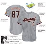 Custom Name and Number Authentic Baseball Jersey - Personalized Gray and Black Pinstripe with Crimson Trim Personalized Gray