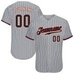 Custom Name and Number Authentic Baseball Jersey - Personalized Gray and Black Pinstripe with Crimson Trim Personalized Gray
