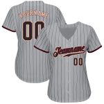 Custom Name and Number Authentic Baseball Jersey - Personalized Gray and Black Pinstripe with Crimson Trim Personalized Gray