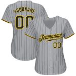 Custom Name and Number Personalized Black Gold Baseball Jersey with Gray Black Pinstripes - Authentic Team Gear Personalized
