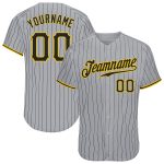 Custom Name and Number Personalized Black Gold Baseball Jersey with Gray Black Pinstripes - Authentic Team Gear Personalized