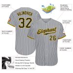 Custom Name and Number Personalized Black Gold Baseball Jersey with Gray Black Pinstripes - Authentic Team Gear Personalized