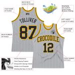 Personalized Black Gold Basketball Jersey - Authentic Gray Black Pinstripe Design Personalized Gray Black Pinstripe Black-Gold