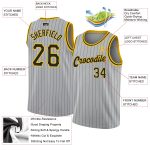 Custom Basketball Jersey with Personalized Name and Number - Authentic Gray Black Pinstripe Black-Gold Design Personalized