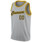 Custom Basketball Jersey with Personalized Name and Number - Authentic Gray Black Pinstripe Black-Gold Design Personalized