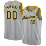 Custom Basketball Jersey with Personalized Name and Number - Authentic Gray Black Pinstripe Black-Gold Design Personalized