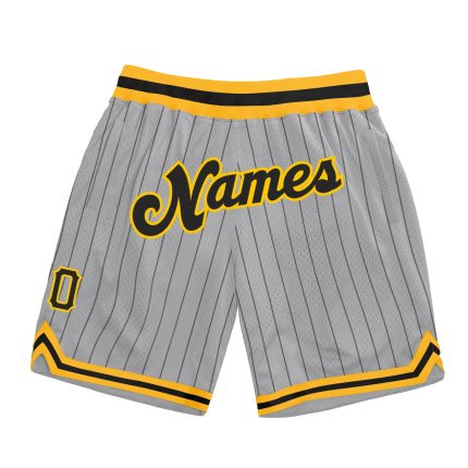 Custom Team Basketball Shorts Personalized Gray Black Pinstripe with Name and Number - Authentic Sportswear Personalized