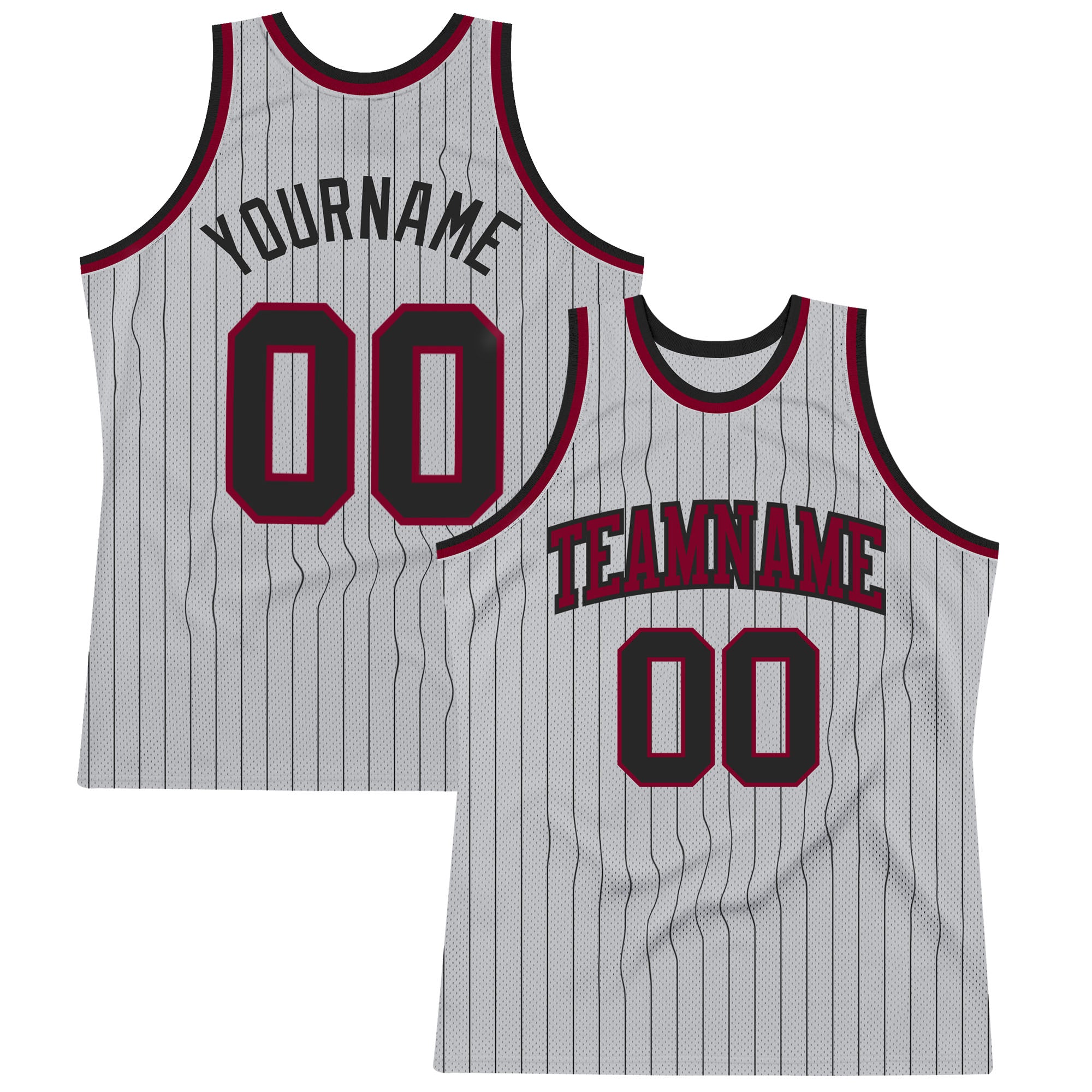 Customizable Gray Black Pinstripe Basketball Jersey - Authentic Black Maroon Design Personalized Gray Black Pinstripe Black-Maroon