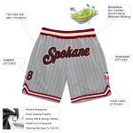 Custom Basketball Shorts with Personalized Name and Number, Gray Black Pinstripe Black-Maroon Personalized Gray Black Pinstripe