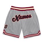 Custom Basketball Shorts with Personalized Name and Number, Gray Black Pinstripe Black-Maroon Personalized Gray Black Pinstripe