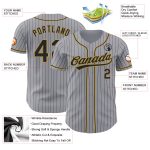 Custom Name and Number Personalized Black Gold Pinstripe Baseball Jersey - Authentic Gray Design Personalized Gray Black