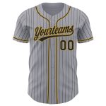 Custom Name and Number Personalized Black Gold Pinstripe Baseball Jersey - Authentic Gray Design Personalized Gray Black