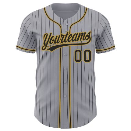 Custom Name and Number Personalized Black Gold Pinstripe Baseball Jersey - Authentic Gray Design Personalized Gray Black