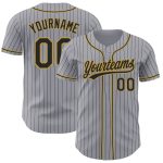 Custom Name and Number Personalized Black Gold Pinstripe Baseball Jersey - Authentic Gray Design Personalized Gray Black