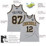 Custom Name and Number Personalized Authentic Black-Old Gold Basketball Jersey with Gray Black Pinstripe Design Personalized