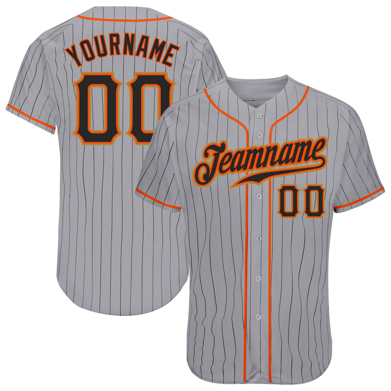 Personalized Black-Orange Baseball Jersey with Custom Name & Number, Gray Black Pinstripe Team Apparel Personalized Gray