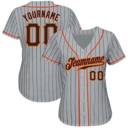 Personalized Black-Orange Baseball Jersey with Custom Name & Number, Gray Black Pinstripe Team Apparel Personalized Gray