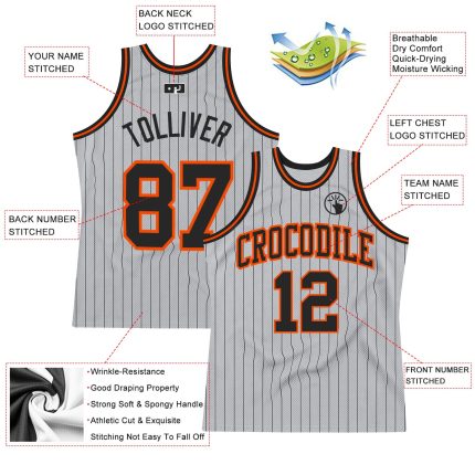 Custom Name Number Basketball Jersey Black Orange Gray Pinstripe Authentic Team Personalized Gray Black Pinstripe Black-Orange
