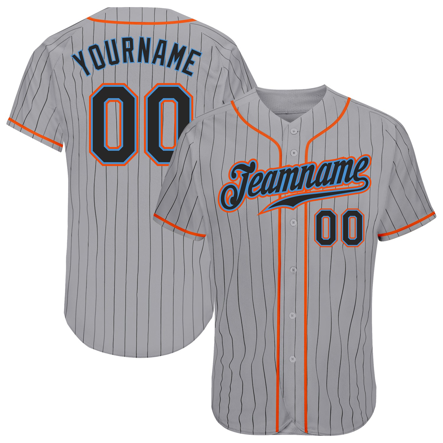 Personalized Authentic Baseball Jersey | Custom Name & Number | Gray Black Pinstripe Black Powder Blue Personalized Gray