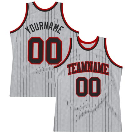 Custom Name and Number Authentic Basketball Jersey Personalized Gray Black Pinstripe Black-Red Personalized Gray Black Pinstripe
