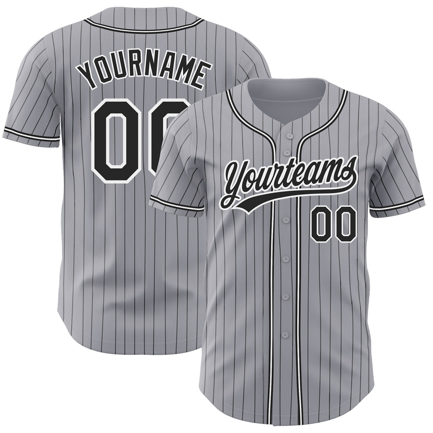 Personalized Black-White Gray Pinstripe Authentic Baseball Jersey Personalized Gray Black Pinstripe Black-White Authentic