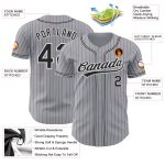 Personalized Black-White Gray Pinstripe Authentic Baseball Jersey Personalized Gray Black Pinstripe Black-White Authentic