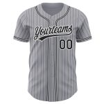 Personalized Black-White Gray Pinstripe Authentic Baseball Jersey Personalized Gray Black Pinstripe Black-White Authentic