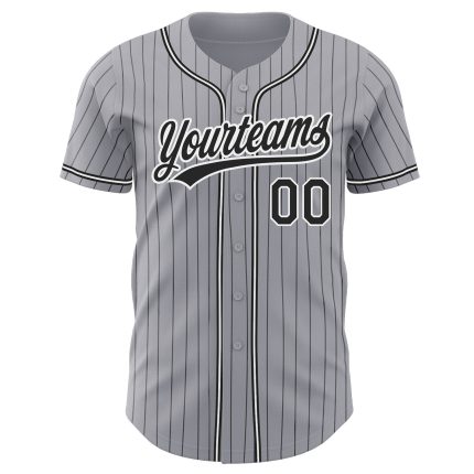 Personalized Black-White Gray Pinstripe Authentic Baseball Jersey Personalized Gray Black Pinstripe Black-White Authentic