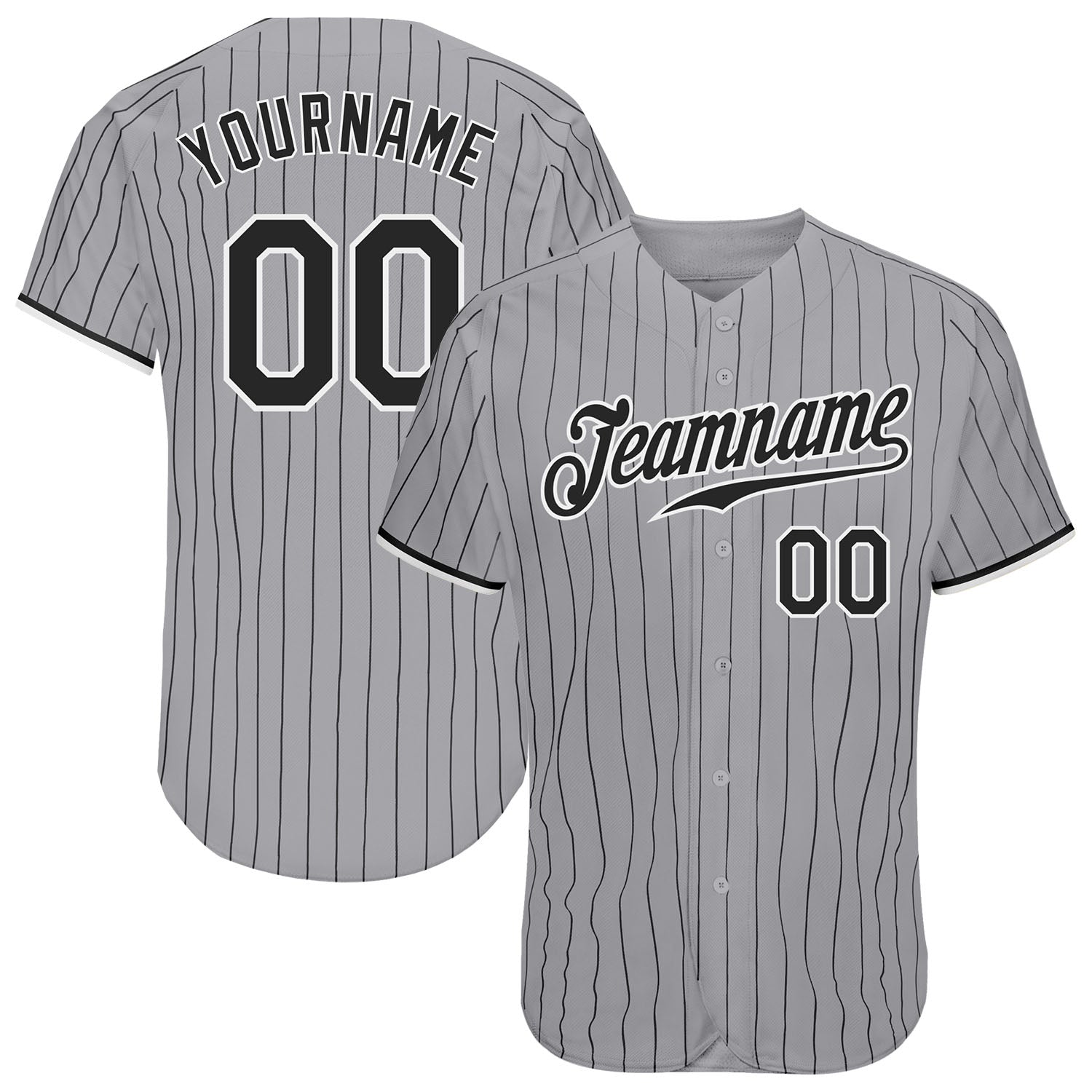 Custom Name Number Baseball Jersey - Personalized Gray Black Pinstripe Authentic Team Gear Personalized Gray Black Pinstripe