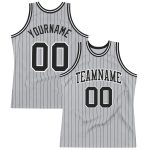 Personalized Authentic Basketball Jersey - Gray Black Pinstripe Black-White Design Personalized Gray Black Pinstripe Black-White