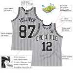 Personalized Authentic Basketball Jersey - Gray Black Pinstripe Black-White Design Personalized Gray Black Pinstripe Black-White