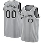 Custom Name Number Authentic Basketball Jersey Gray Black Pinstripe Black White Personalized Gray Black Pinstripe Black-White