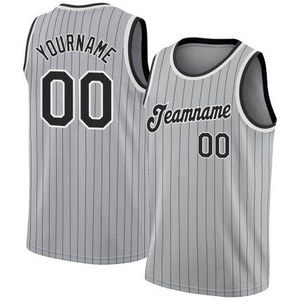 Custom Name Number Authentic Basketball Jersey Gray Black Pinstripe Black White Personalized Gray Black Pinstripe Black-White
