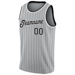 Custom Name Number Authentic Basketball Jersey Gray Black Pinstripe Black White Personalized Gray Black Pinstripe Black-White
