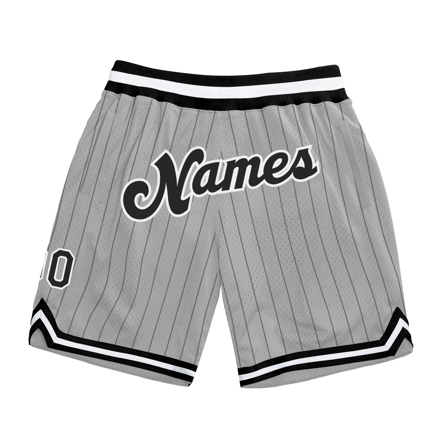 Custom Team Basketball Shorts with Personalized Name & Number - Gray Black Pinstripe Authentic Design Personalized Gray Black