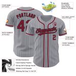 Custom Name and Number Baseball Jersey - Personalized Gray Black Pinstripe Crimson Authentic Design Personalized Gray Black