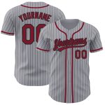 Custom Name and Number Baseball Jersey - Personalized Gray Black Pinstripe Crimson Authentic Design Personalized Gray Black